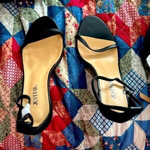 Never worn! Strappy black high heels